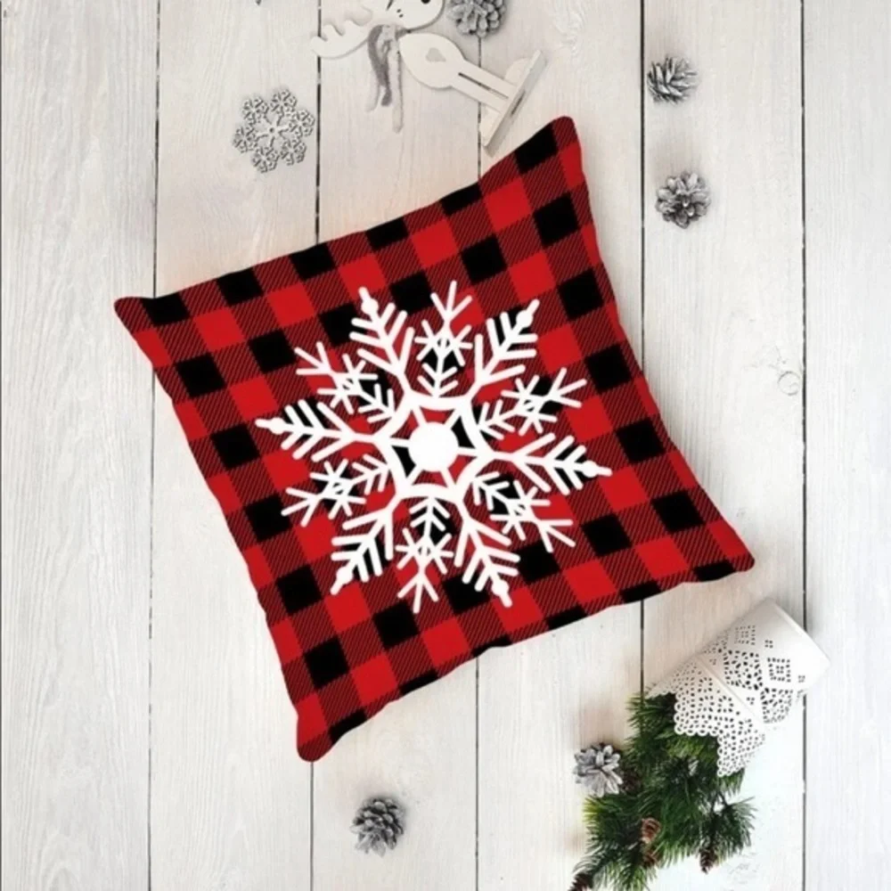Snowflakes in Buffalo Plaid Pillow Covers (QUANTITY ONE)